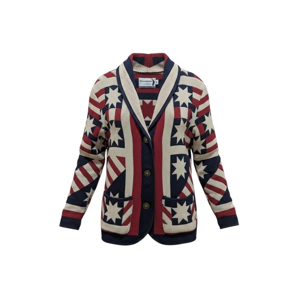 Vintage Americana Flag Quilt Knit Jacket New Old Stock USA Women's Medium